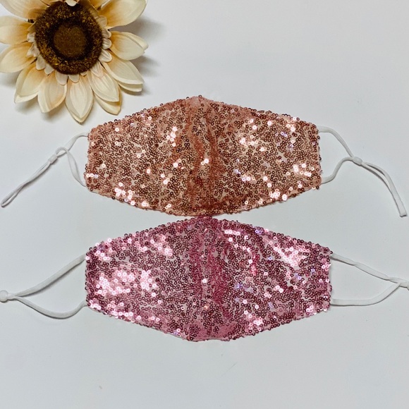 None Accessories - 🔥2/$15🔥2 Champagne Gold & Pink Sequin Face Mask